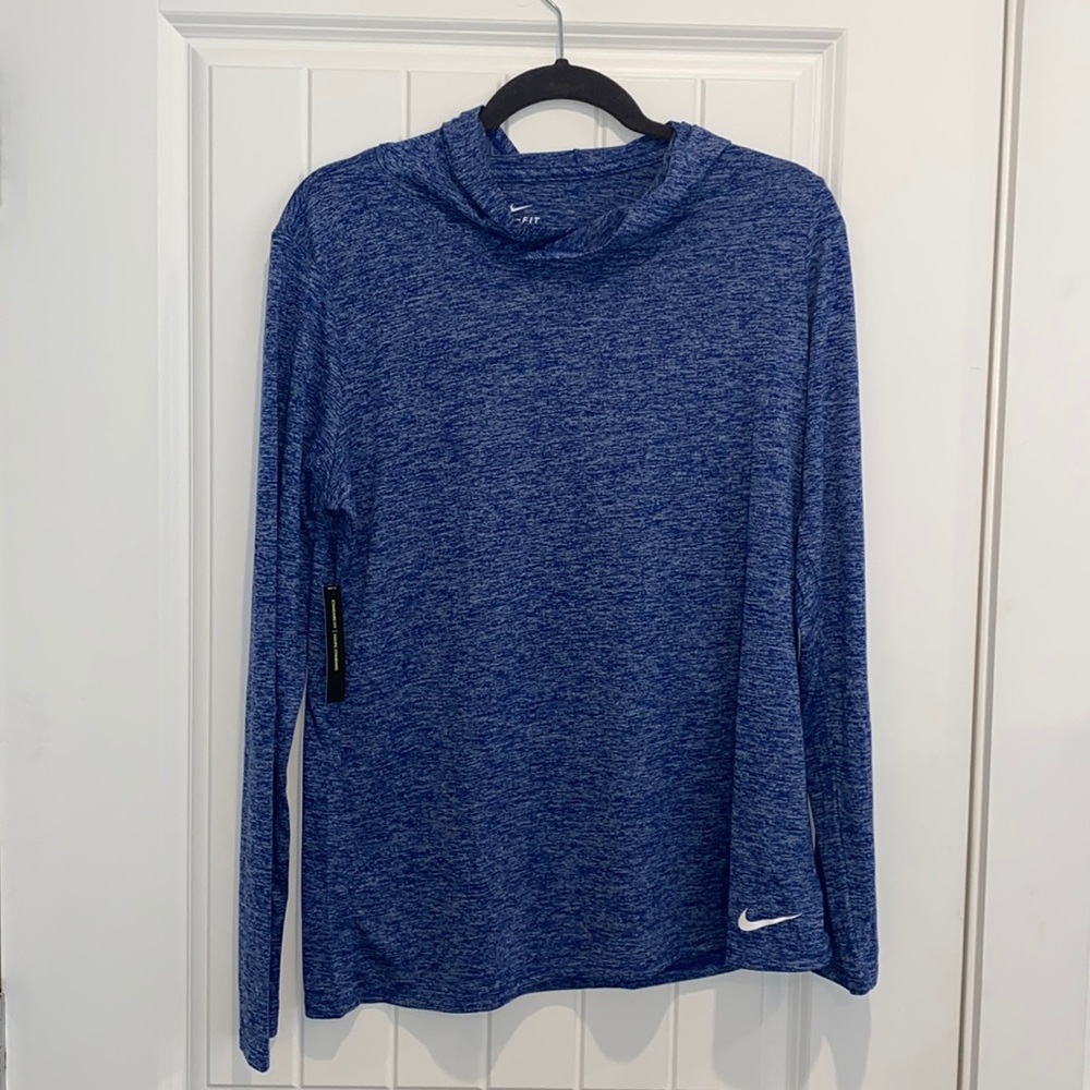 women’s blue Nike dri-fit sweater w hoodie large